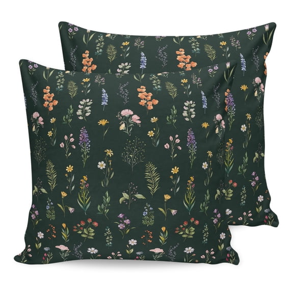 Pillow Covers 20x20 Set of 2, Dark Green Botanical Wildflowers Throw Pillow Covers Decorative Couch Cushion Cover, Rustic Floral Microfiber Soft Square Pillowcases for Bedroom Living Room Sofa