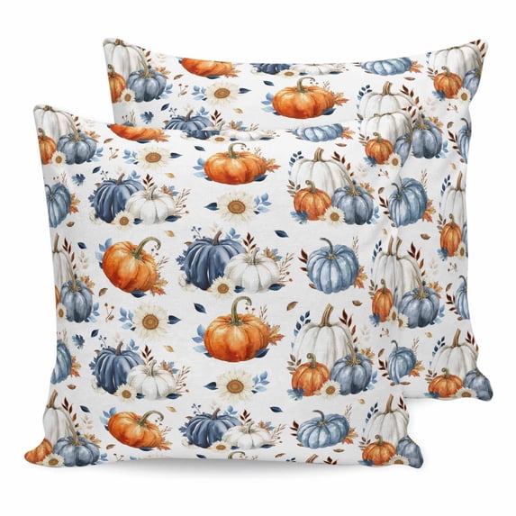 Pillow Covers 20x20 Set of 2, Fall Pumpkins Square Throw Pillow Covers for Couch/Sofa/Living Room, Thanksgiving Daisy Autumn Leaves Country Decorative Soft Pillowcases for Couch Throw Pillows