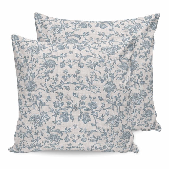Pillow Covers 20x20 Set of 2, Farmhouse Flower Square Throw Pillow Covers for Couch/Sofa/Living Room, Botanical Vintage Light Blue Leaf Decorative Soft Pillowcases for Couch Throw Pillows