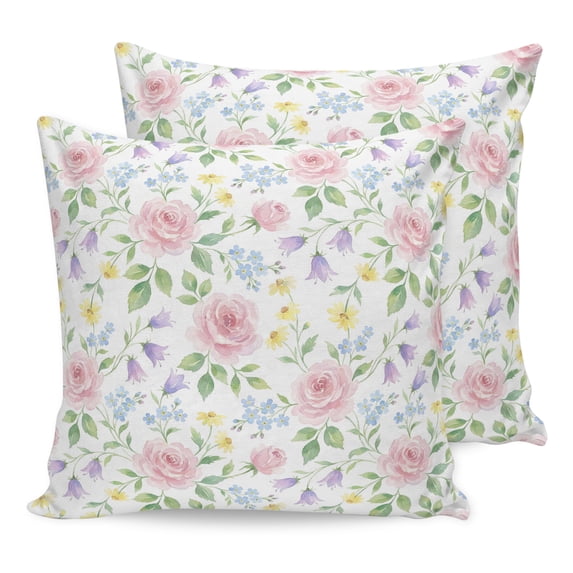 Pillow Covers 20x20 Set of 2, Pink Spring Floral Throw Pillow Covers Decorative Couch Cushion Cover, Elegant Watercolor Pastoral Flowers Microfiber Soft Square Pillowcases for Bedroom Living Room
