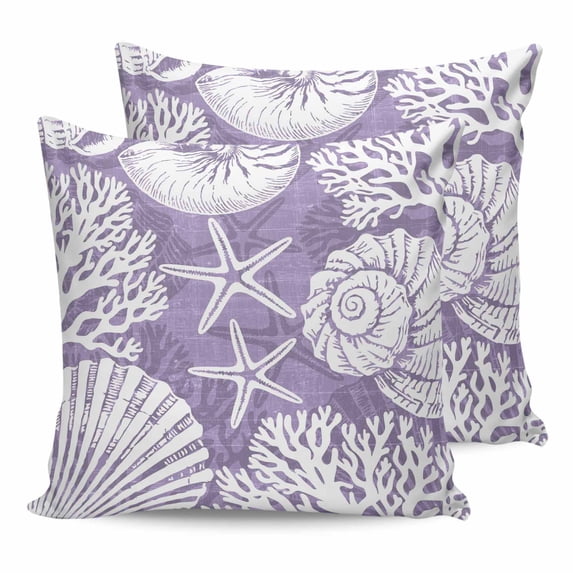 Pillow Covers 20x20 Set of 2, Purple Coastal Square Throw Pillow Covers for Couch/Sofa/Living Room, Conch Nautical Summer Starfish Shell Coral Decorative Soft Pillowcases for Couch Throw Pillows