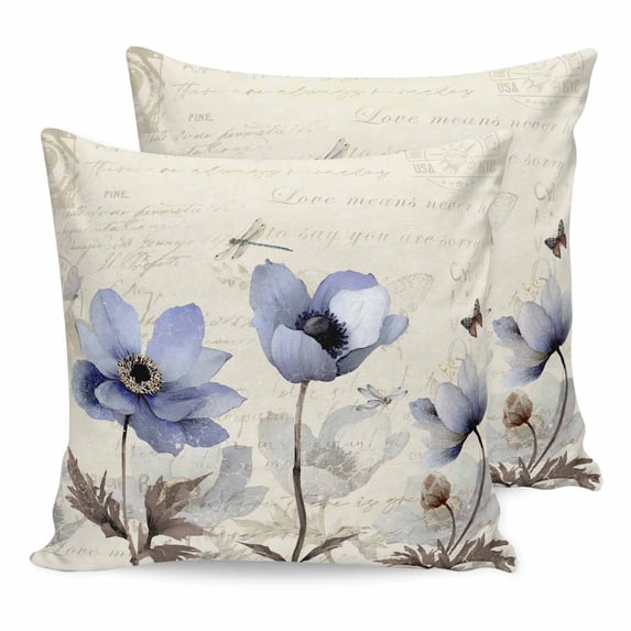 Pillow Covers 20x20 Set of 2, Purple Spring Floral Square Throw Pillow Covers for Couch/Sofa/Living Room, Vintage Botanical Retro Art Decorative Soft Pillowcases for Couch Throw Pillows