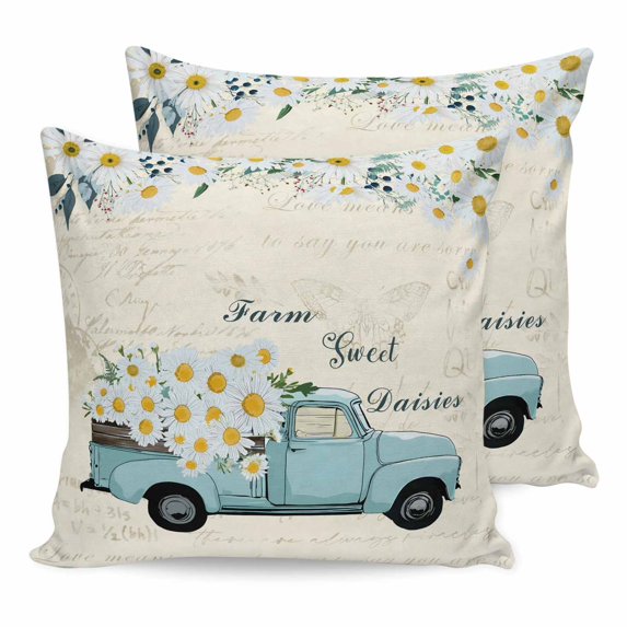 Pillow Covers 20x20 Set of 2, Spring Daisy Square Throw Pillow Covers for Couch/Sofa/Living Room, White Flowers Blue Country Car Rustic Botanical Decorative Soft Pillowcases for Couch Throw Pillows