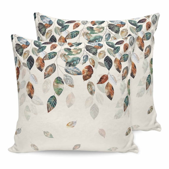 Pillow Covers 20x20 Set of 2, Teal Brown Botanical Throw Pillow Covers Decorative Couch Cushion Cover, Pastoral Fall Weeping Maple Leaf Microfiber Soft Square Pillowcases for Bedroom Living Room Sofa