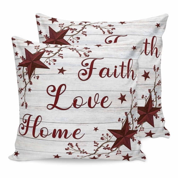 Pillow Covers 20x20 Set of 2, Wooden Grain Square Throw Pillow Covers for Couch/Sofa/Living Room, Red Country Texas Star Branches Berry Decorative Soft Pillowcases for Couch Throw Pillows