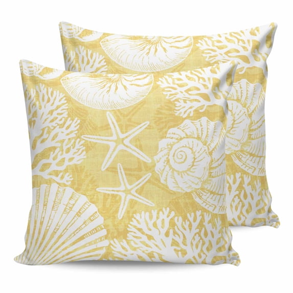 Pillow Covers 20x20 Set of 2, Yellow Coastal Square Throw Pillow Covers for Couch/Sofa/Living Room, Conch Nautical Summer Starfish Shell Coral Decorative Soft Pillowcases for Couch Throw Pillows