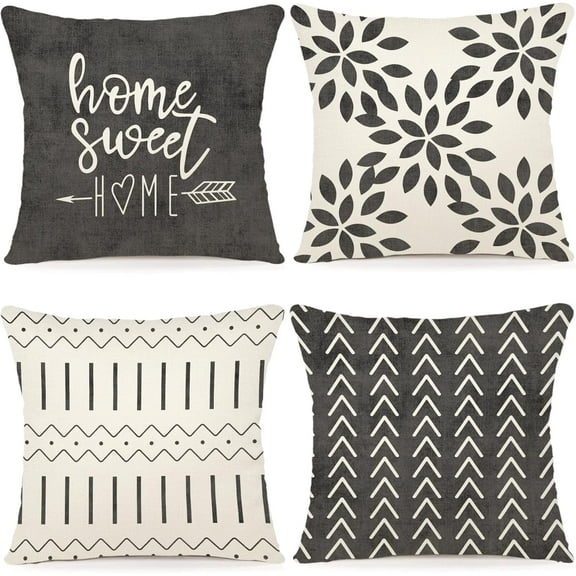 Pillow Covers 20x20 Set of 4, Modern Sofa Throw Pillow Cover, Decorative Outdoor Linen Fabric Pillow Case for Couch Bed Car, Rustic Gray