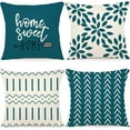 thumbnail image 1 of Pillow Covers 20x20 Set of 4, Modern Sofa Throw Pillow Cover, Decorative Outdoor Linen Fabric Pillow Case for Couch Bed Car,Teal, 1 of 3