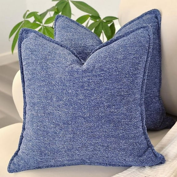 Pillow Covers 22x22 inch Navy Blue Textured Soft Chenille Throw Pillow Covers Pack of 2 Solid Cushion Covers For Sofa, Accent Chair, Couch, Modern Cozy Large Pillow cases