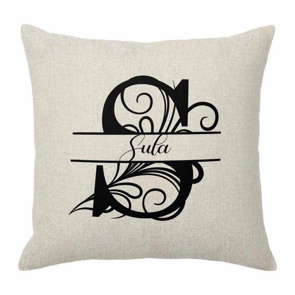 Pillow Covers 24x24 Inch, Letter S Linen Pillowcase with Invisible Zipper, Monogram Words Decorative Throw Pillow Covers Cushion Case for Couch Sofa Bed Living Room