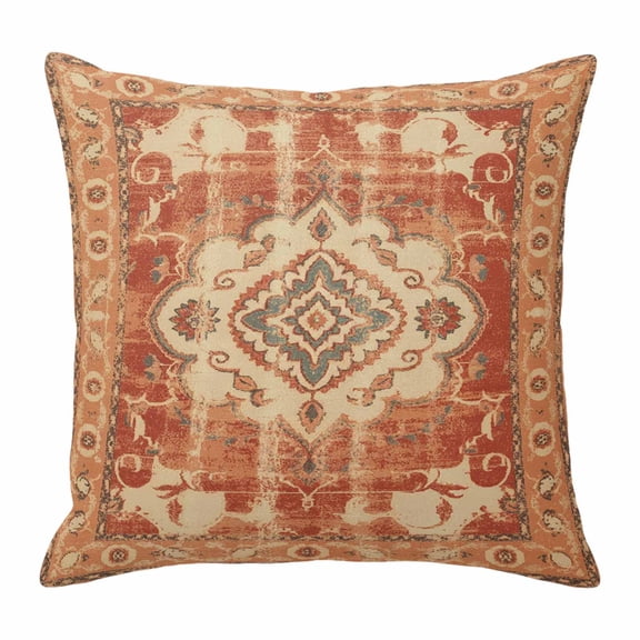 Pillow Covers 24x24 Inch, Orange Boho Linen Pillowcase with Invisible Zipper, Geometric Antique Tribal Retro Ethnic Decorative Throw Pillow Covers Cushion Case for Couch Sofa Bed Living Room