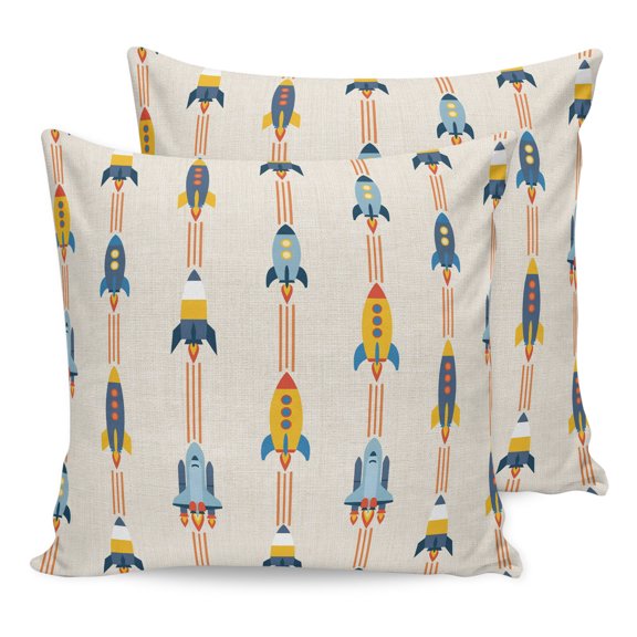 Pillow Covers 24x24 Set of 2, Cartoon Space Shuttle Throw Pillow Covers Decorative Couch Cushion Cover, Spaceship Galaxy Shuttlecraft Universe Microfiber Soft Pillowcases for Bedroom Living Room Sofa
