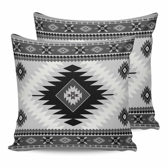 Pillow Covers 24x24 Set of 2, Gray Boho Throw Pillow Covers Decorative Couch Cushion Cover, Southwestern Ethnic Abstract Geometric Microfiber Soft Square Pillowcases for Bedroom Living Room Sofa