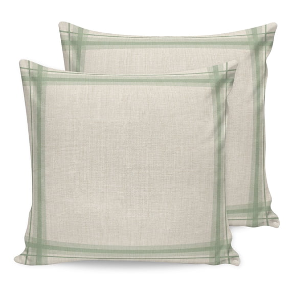 Pillow Covers 24x24 Set of 2, Green Grid Lines Throw Pillow Covers Decorative Couch Cushion Cover, Minimalist Stripes Linen Texture Beige Microfiber Soft Pillowcases for Bedroom Living Room Sofa