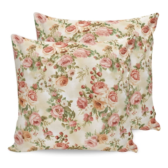 Pillow Covers 24x24 Set of 2, Pink Rose Fall Throw Pillow Covers Decorative Couch Cushion Cover, Thanksgiving Vintage Pastoral Floral Microfiber Soft Square Pillowcases for Bedroom Living Room Sofa