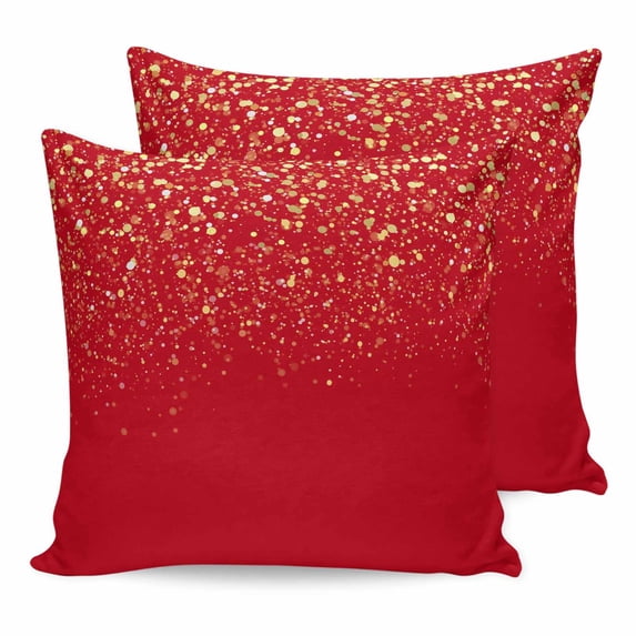 Pillow Covers 24x24 Set of 2, Red Gold Sparkles Throw Pillow Covers Decorative Couch Cushion Cover, Vibrant Glow Minimalist Microfiber Soft Square Pillowcases for Bedroom Living Room Sofa