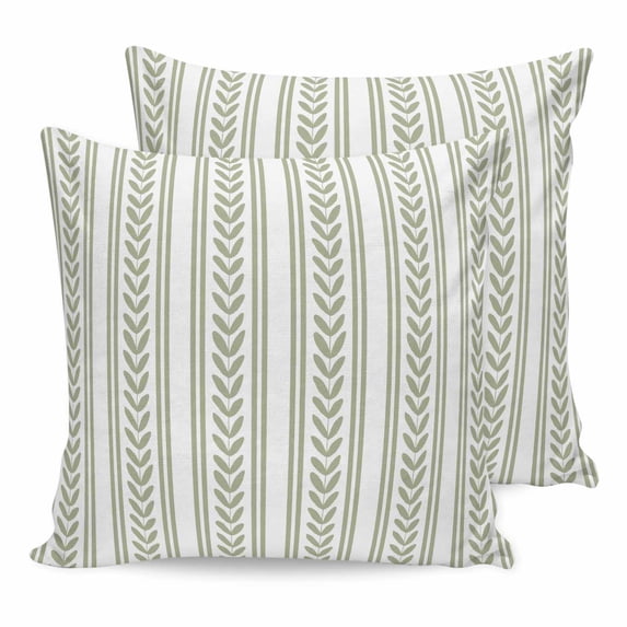 Pillow Covers 24x24 Set of 2, Sage Green Botanical Throw Pillow Covers Decorative Couch Cushion Cover, Modern Farmhouse Striped Microfiber Soft Square Pillowcases for Bedroom Living Room Sofa