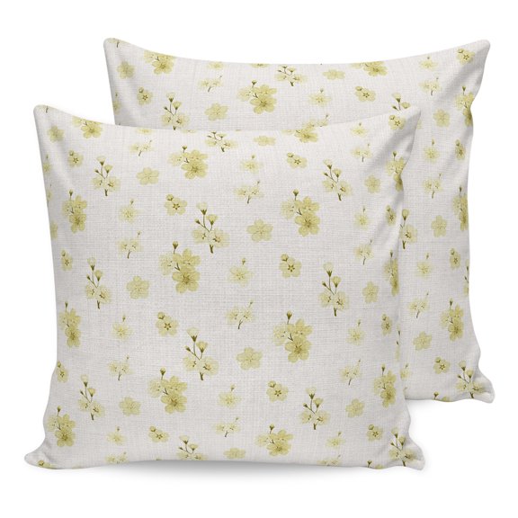 Pillow Covers 24x24 Set of 2, Spring Cherry Flowers Throw Pillow Covers Decorative Couch Cushion Cover, Yellow Cherry Blossoms Floral Beige Microfiber Soft Pillowcases for Bedroom Living Room Sofa