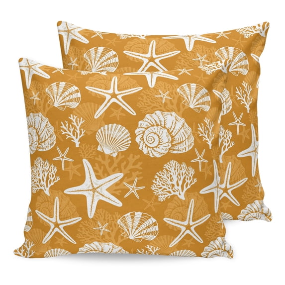 Pillow Covers 24x24 Set of 2, Starfish Orange Coastal Throw Pillow Covers Decorative Couch Cushion Cover, Summer Nautical Shell Beach Microfiber Soft Square Pillowcases for Bedroom Living Room Sofa