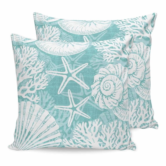 Pillow Covers 24x24 Set of 2, Teal Green Starfish Coastal Throw Pillow Covers Decorative Couch Cushion Cover, Summer Coral Shell Beach Nautical Microfiber Soft Pillowcases for Bedroom Living Room