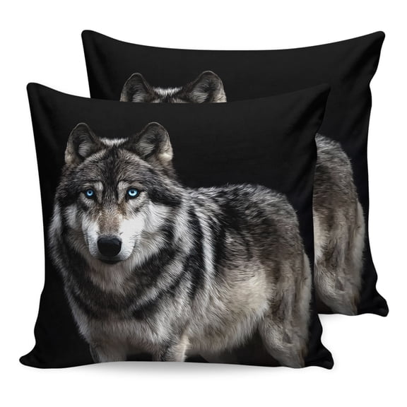 Pillow Covers 24x24 Set of 2, Timber Wolf Throw Pillow Covers Decorative Couch Cushion Cover, Wilderness Animal Black Backdrop Microfiber Soft Square Pillowcases for Bedroom Living Room Sofa