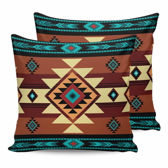 Pillow Covers 24x24 Set of 2, Turquoise Red Throw Pillow Covers Decorative Couch Cushion Cover, Southwest American Native Abstract Pattern Microfiber Soft Square Pillowcases for Bedroom Sofa