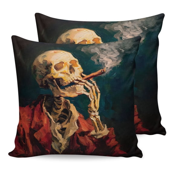 Pillow Covers 24x24 Set of 2, Vintage Skeleton Throw Pillow Covers Decorative Couch Cushion Cover, Halloween Horror Scary Skull Artwork Microfiber Soft Square Pillowcases for Bedroom Living Room Sofa
