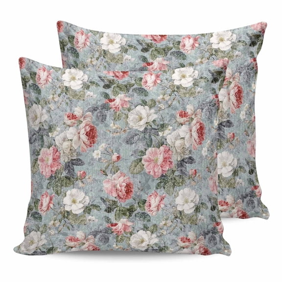 Pillow Covers 24x24 Set of 2, Vintage Spring Floral Throw Pillow Covers Decorative Couch Cushion Cover, Summer Botanical Watercolor Microfiber Soft Square Pillowcases for Bedroom Living Room Sofa