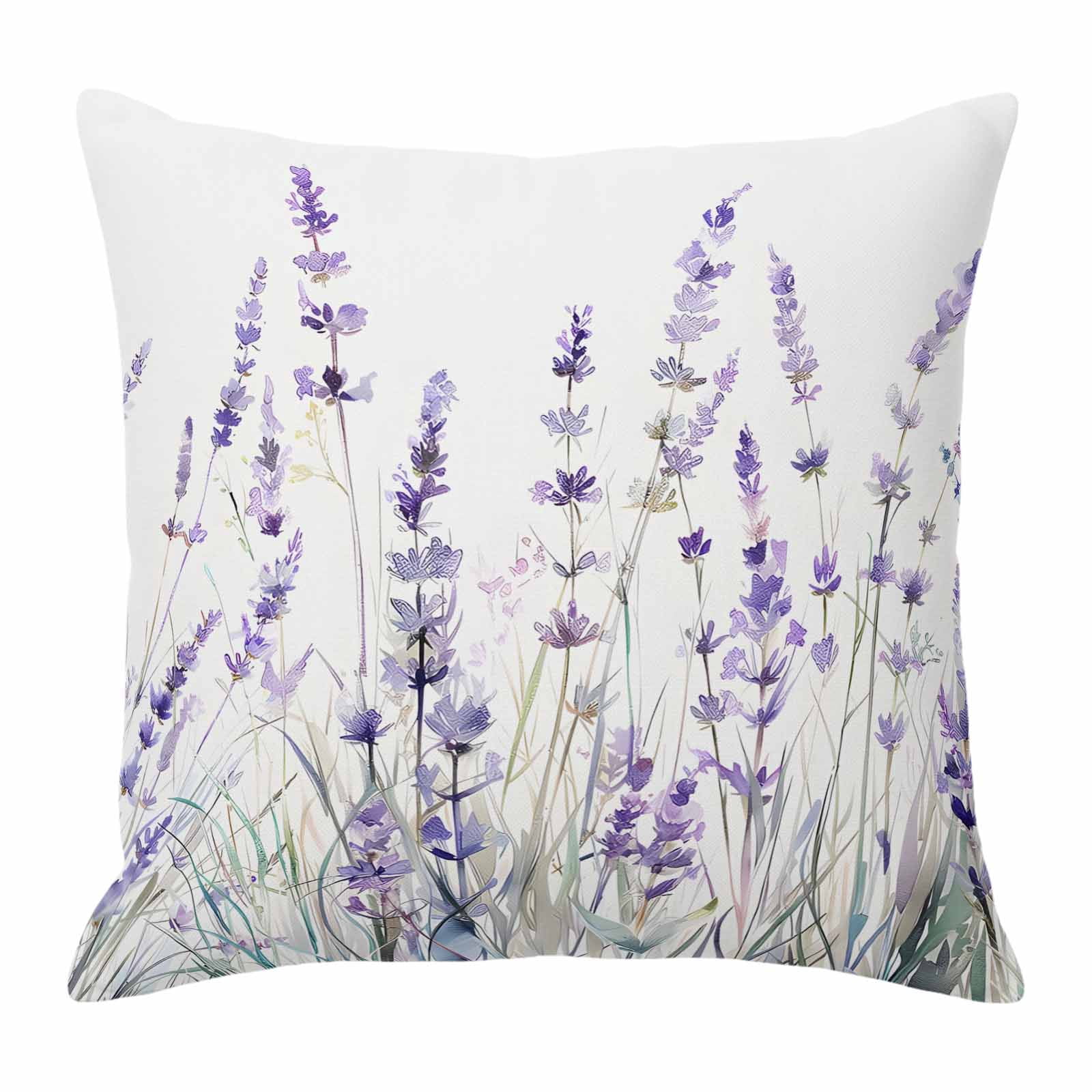 Pillow Covers 26x26 Inch, Lavender Floral Linen Pillowcase with Invisible Zipper, Spring Flowers Botanical Plants Decorative Throw Pillow Covers Cushion Case for Couch Sofa Bed Living Room