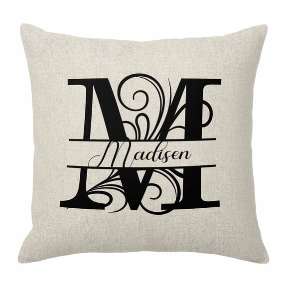 Pillow Covers 26x26 Inch, Letter M Linen Pillowcase with Invisible Zipper, Monogram Words Decorative Throw Pillow Covers Cushion Case for Couch Sofa Bed Living Room