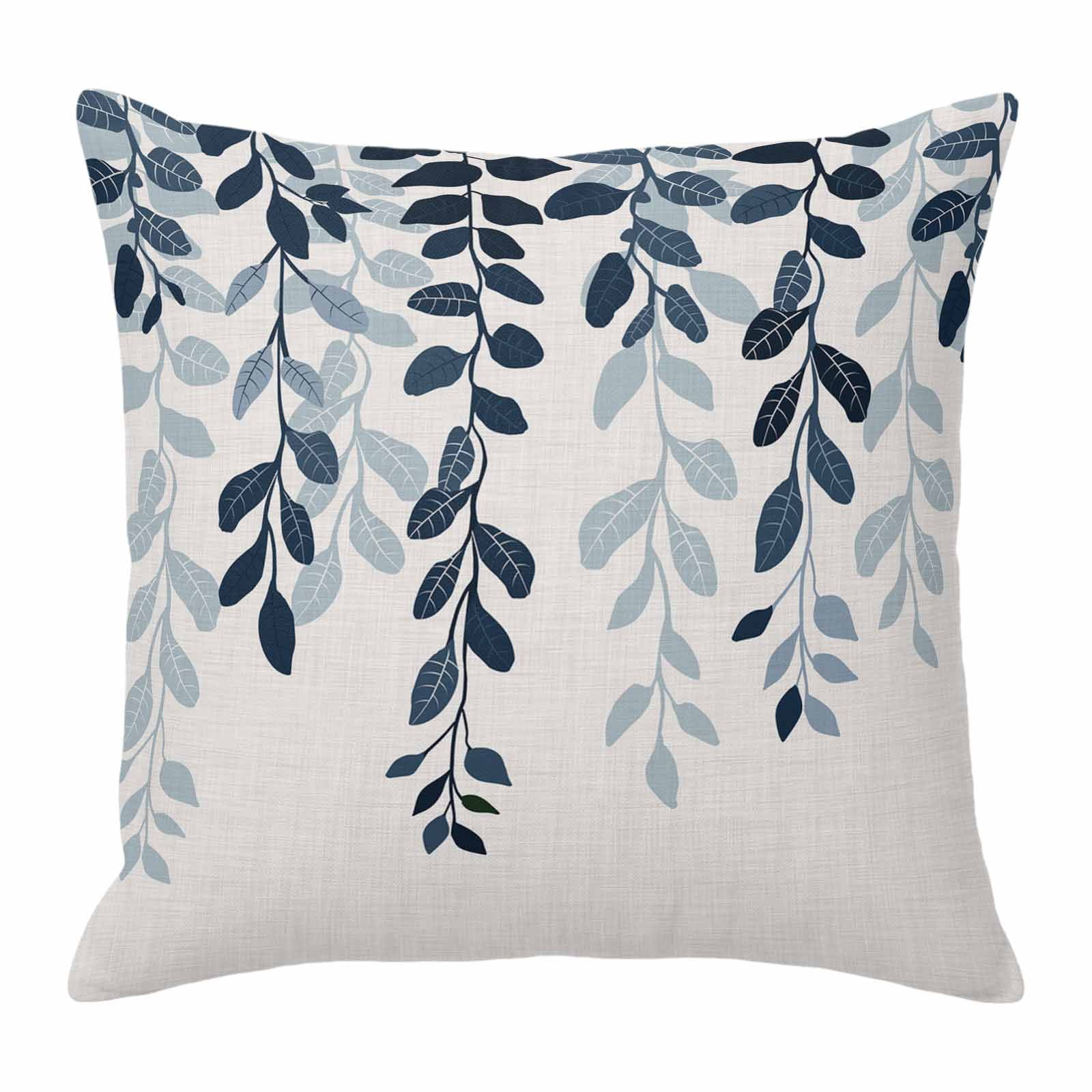 Pillow Covers 26x26 Inch, Navy Blue Ombre Botanical Linen Pillowcase with Invisible Zipper, Watercolor Pastoral Leaf Rustic Decorative Throw Pillow Covers Cushion Case for Couch Sofa Bed Living Room