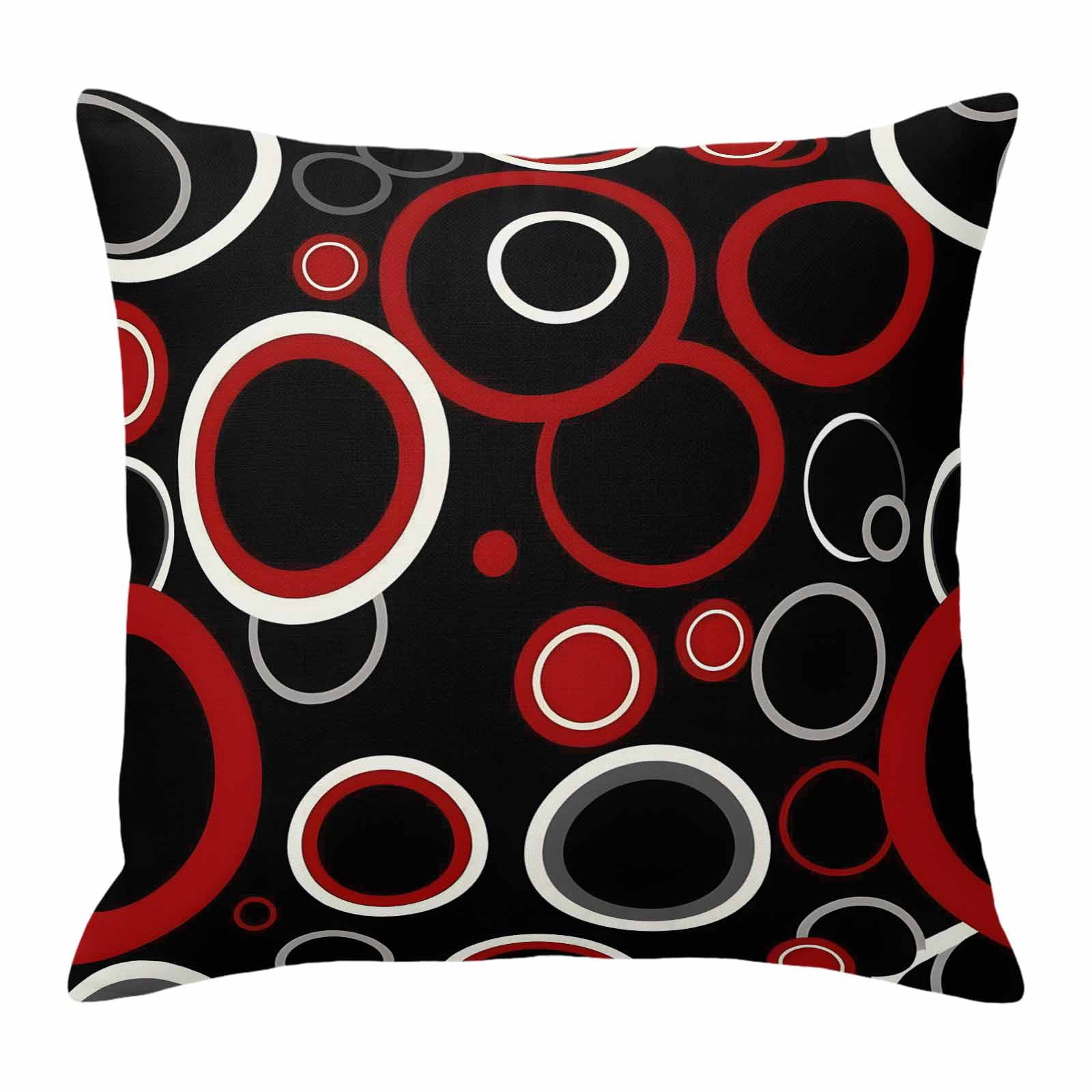 Pillow Covers 26x26 Inch, Red Black Linen Pillowcase with Invisible Zipper, Abstract Modern Geometric White Grey Circle Decorative Throw Pillow Covers Cushion Case for Couch Sofa Bed Living Room