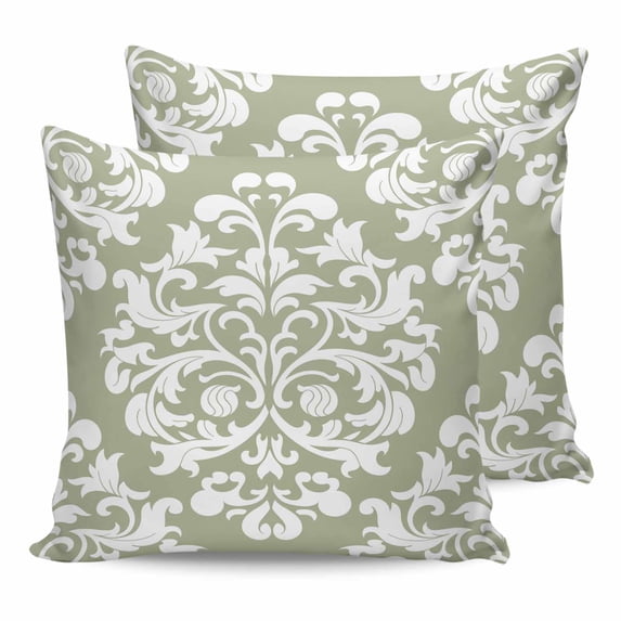 Pillow Covers 26x26 Set of 2, Baroque Sage Green Throw Pillow Covers Decorative Couch Cushion Cover, Vintage Damask Classic Floral Microfiber Soft Square Pillowcases for Bedroom Living Room Sofa