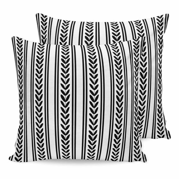 Pillow Covers 26x26 Set of 2, Black Botanical Throw Pillow Covers Decorative Couch Cushion Cover, Modern Farmhouse Striped Microfiber Soft Square Pillowcases for Bedroom Living Room Sofa