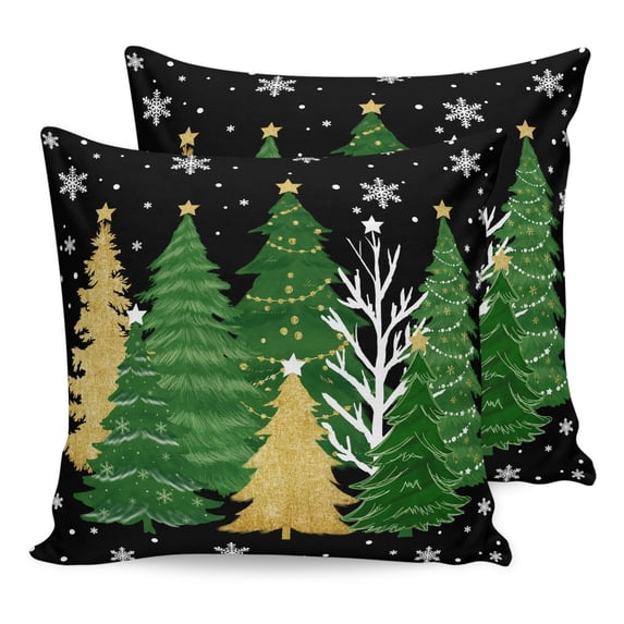 Pillow Covers 26x26 Set of 2, Black Christmas Tree Throw Pillow Covers Decorative Couch Cushion Cover, Green Golden Xmas Tree Snowflake Winter Microfiber Soft Pillowcases for Bedroom Living Room Sofa