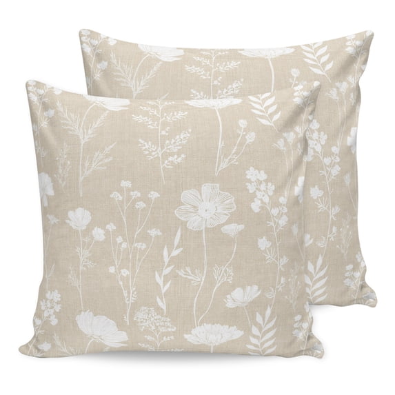 Pillow Covers 26x26 Set of 2, Cream Wildflowers Throw Pillow Covers Decorative Couch Cushion Cover, Farmhouse Floral Botanical Leaves Microfiber Soft Square Pillowcases for Bedroom Living Room Sofa
