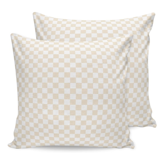 Pillow Covers 26x26 Set of 2, Farmhouse Beige Plaid Throw Pillow Covers Decorative Couch Cushion Cover, Rustic Vintage Grid Checkerboard Microfiber Soft Square Pillowcases for Bedroom Living Room