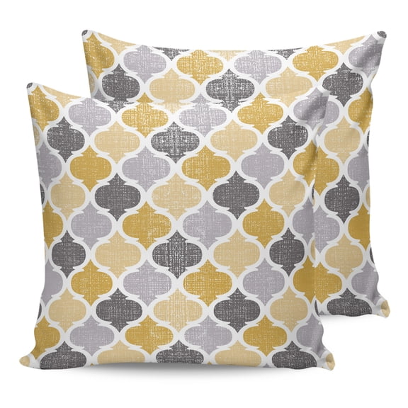 Pillow Covers 26x26 Set of 2, Moroccan Throw Pillow Covers Decorative Couch Cushion Cover, Vintage Moroccan Texture Yellow Grey Microfiber Soft Square Pillowcases for Bedroom Living Room Sofa