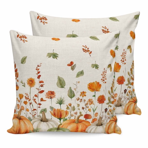 Pillow Covers 26x26 Set of 2, Orange Green Fall Throw Pillow Covers Decorative Couch Cushion Cover, Pumpkins Botanical Thanksgiving Rustic Microfiber Soft Pillowcases for Bedroom Living Room Sofa