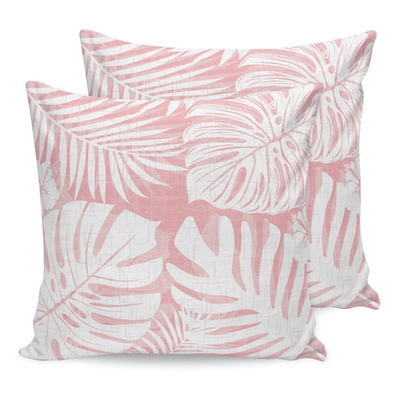 Pillow Covers 26x26 Set of 2, Palm Tree Monstera Throw Pillow Covers Decorative Couch Cushion Cover, Pink White Leaf Boho Botanical Tropical Microfiber Soft Pillowcases for Bedroom Living Room Sofa