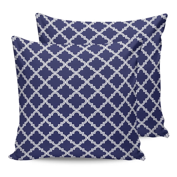 Pillow Covers 26x26 Set of 2, Quatrefoil Moroccan Pattern Throw Pillow Covers Decorative Couch Cushion Cover, Geometric Blue Morocco Microfiber Soft Square Pillowcases for Bedroom Living Room Sofa