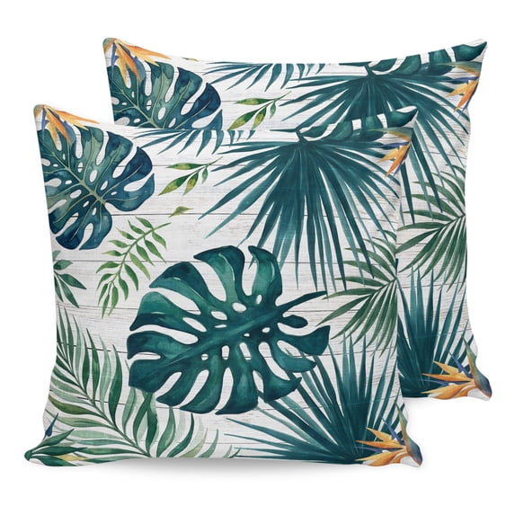 Pillow Covers 26x26 Set of 2, Vintage Green Palm Leaf Throw Pillow Covers Decorative Couch Cushion Cover, Summer Tropical Botanical Microfiber Soft Square Pillowcases for Bedroom Living Room Sofa