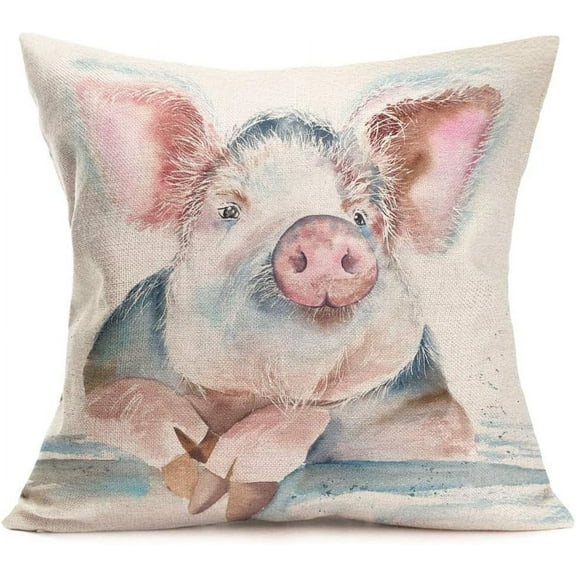 Pillow Covers Abstract Adorable Funny Animal Pig Throw Pillow Covers Cotton Linen Square Pillowcase Cushion Cover for Home Sofa Couch Car Decoration 18 x 18 Inches (Pig Head)