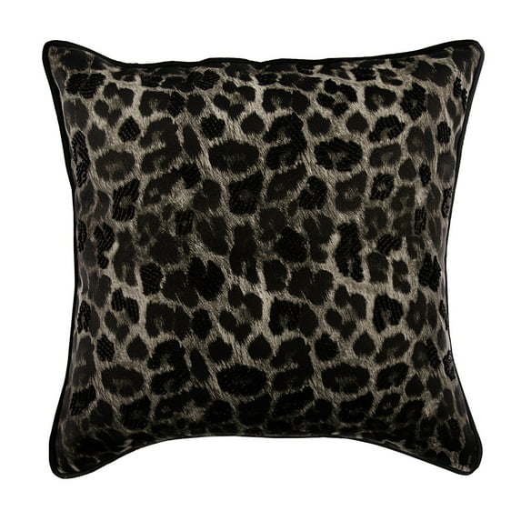 Pillow Covers, Black & Grey Zippered Throw Pillow Covers, 20x20 inch (50x50 cm) Faux Leather & Suede Pillow Covers, Pillow Covers Leopard Spots, Halloween Decorations - Spotted Wild