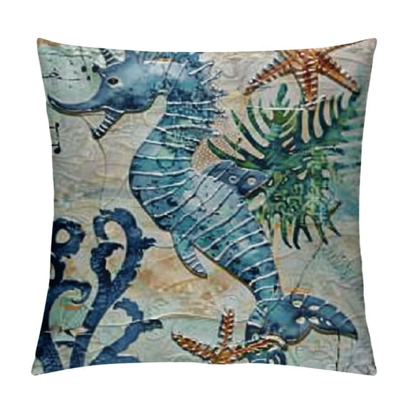 Pillow Covers Coastal Blue Turtle Seahorse Whale Octopus Marine Natural Scenery Sea Animals Nautical Beach Throw Cushion Cases for Couch Sofa Bedroom,