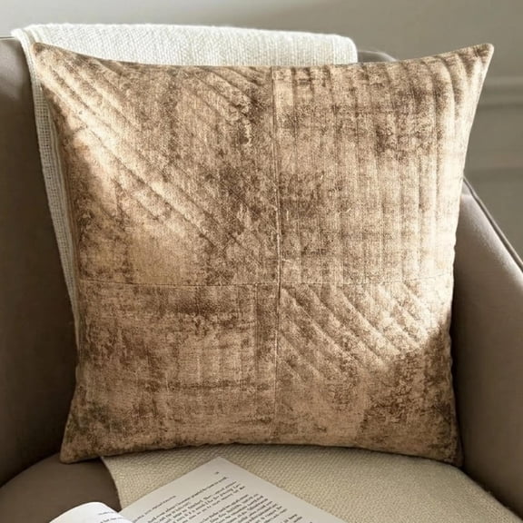 Pillow Covers, Copper 16"x16" (40x40 cm) Throw Pillows, Linen Patchwork, Foil & Quilted Throw Pillows For Couch, Striped Pattern Modern Style - Copper Lane