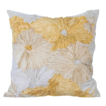 Pillow Covers, Decorative Ivory Toss Pillow Covers 16x16 inch (40x40 cm), Silk Couch Throw&nbsp;Pillow Covers, Nature & Floral, Ribbon Embroidery, Dandelion, Modern Designer - Dandelion