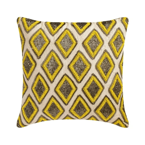Pillow Covers, Decorative Yellow 16"x16" (40x40 cm) Cushion Covers, Linen Beaded Throw Pillows For Couch, Geometric Pattern Modern Style - Yellow Jubilee