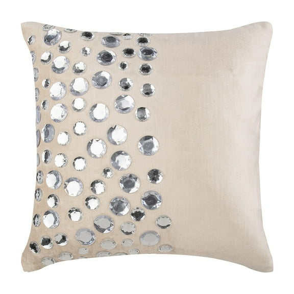 Pillow Covers, Ecru Cushion Cover For Sofa 16x16 inch (40x40 cm), Velvet Couch Throw Pillow Covers, Circles & Dots, Crystal, Dotted, Rhinestones - Crystal Moonstone