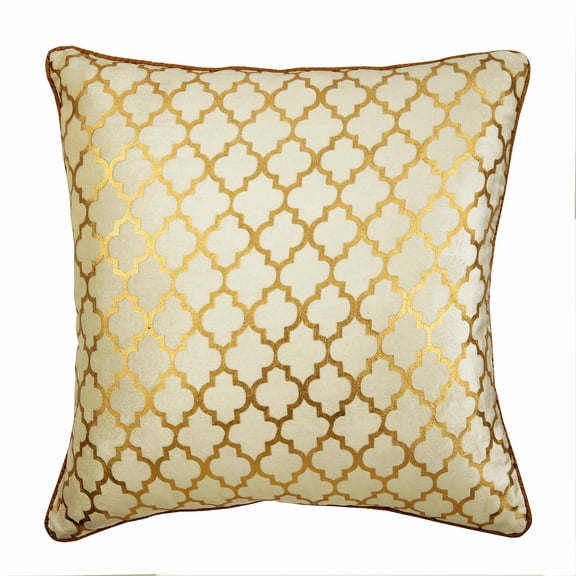 Pillow Covers, Gold Decorative Pillowcase With Zipper 16x16 inch (40x40 cm), Velvet Pillow Covers Couch, Moroccan, Lattice, Trellis, Gold Foil, Contemporary Throw - Moroccan Lattice